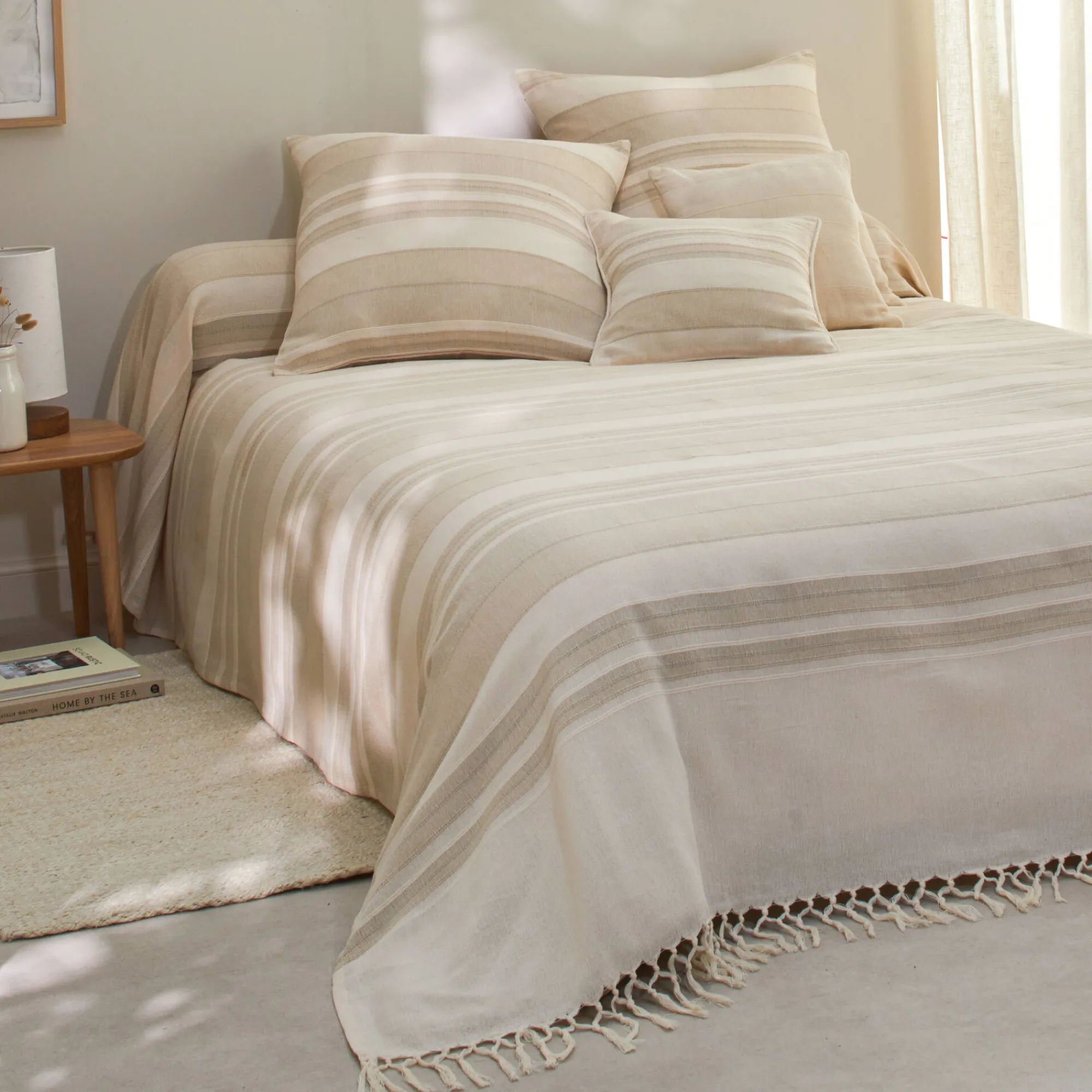Zeildoekstof<Blancheporte Veelkleurig artisanaal geweven sprei of plaid zandkleur