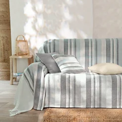 Zeildoekstof<Blancheporte Veelkleurig artisanaal geweven sprei of plaid parelgrijs