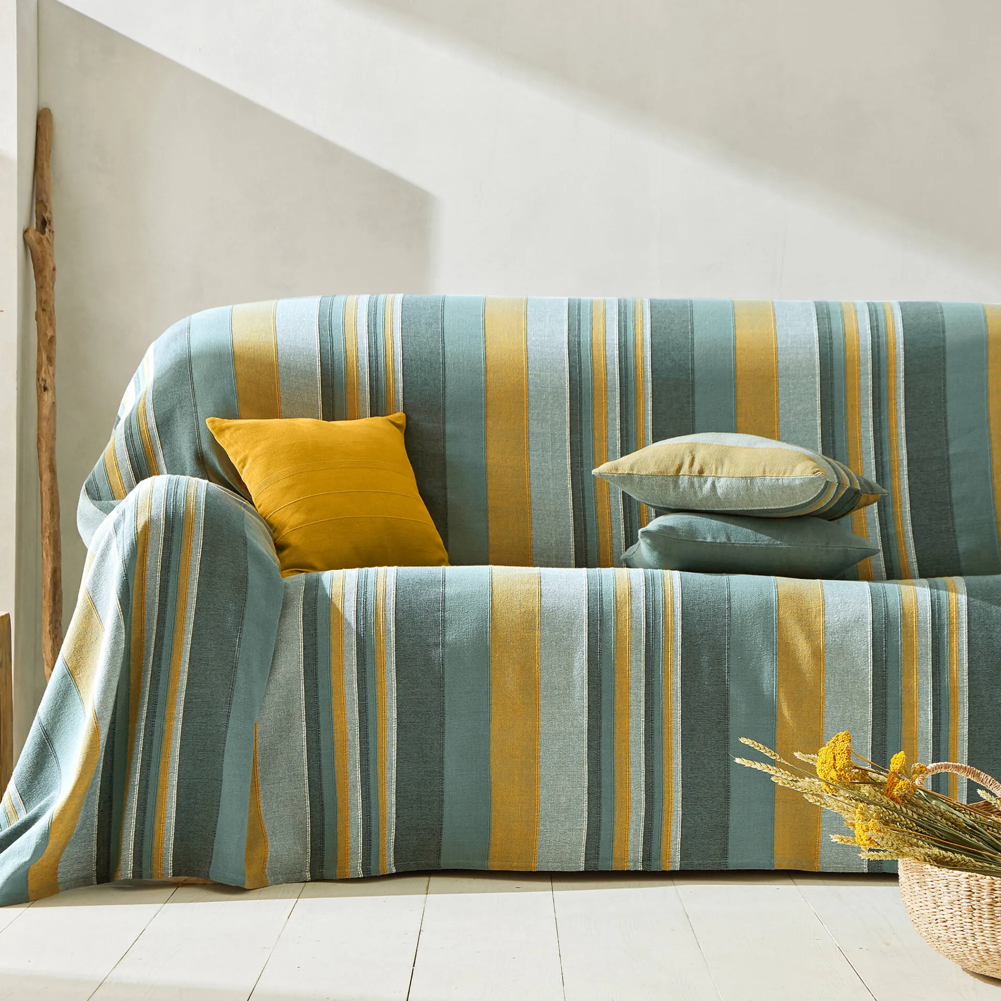 Zeildoekstof<Blancheporte Veelkleurig artisanaal geweven sprei of plaid grijsgroen