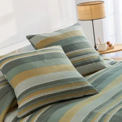Zeildoekstof<Blancheporte Veelkleurig artisanaal geweven sprei of plaid grijsgroen