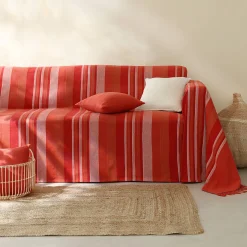 Zeildoekstof<Blancheporte Veelkleurig artisanaal geweven sprei of plaid terracotta