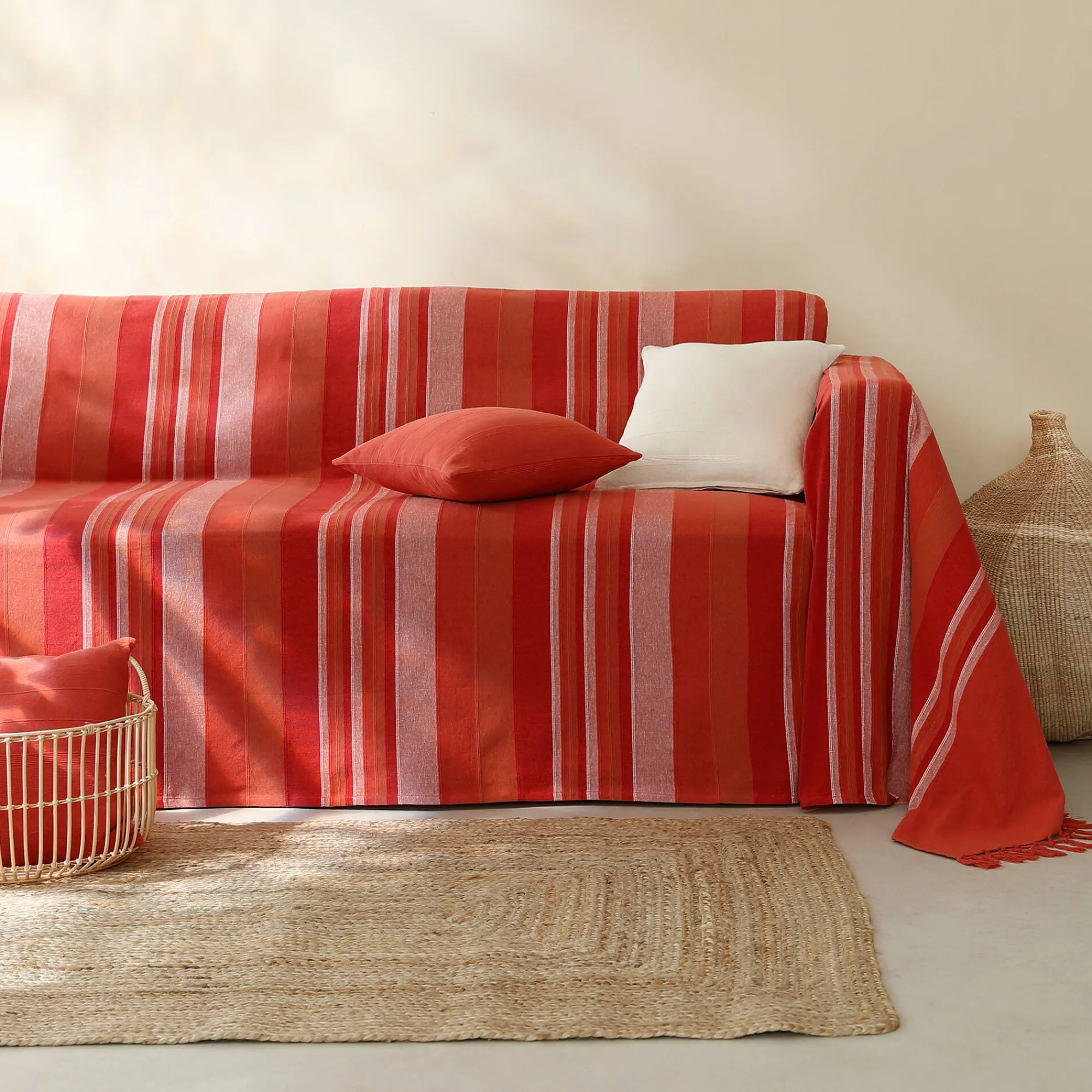 Zeildoekstof<Blancheporte Veelkleurig artisanaal geweven sprei of plaid terracotta