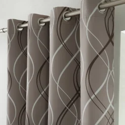 Gordijn, Glasgordijn & Store<Colombine Verduisterend gordijn met golvende motieven taupe