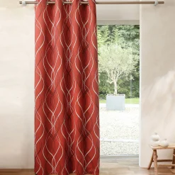 Gordijn, Glasgordijn & Store<Colombine Verduisterend gordijn met golvende motieven terracotta