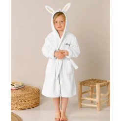 Badjas|Handdoek En Badlaken Kids<Colombine des petits Vermommingsbadjas voor kinderen, konijnmotief en kap, personaliseerbaar wit