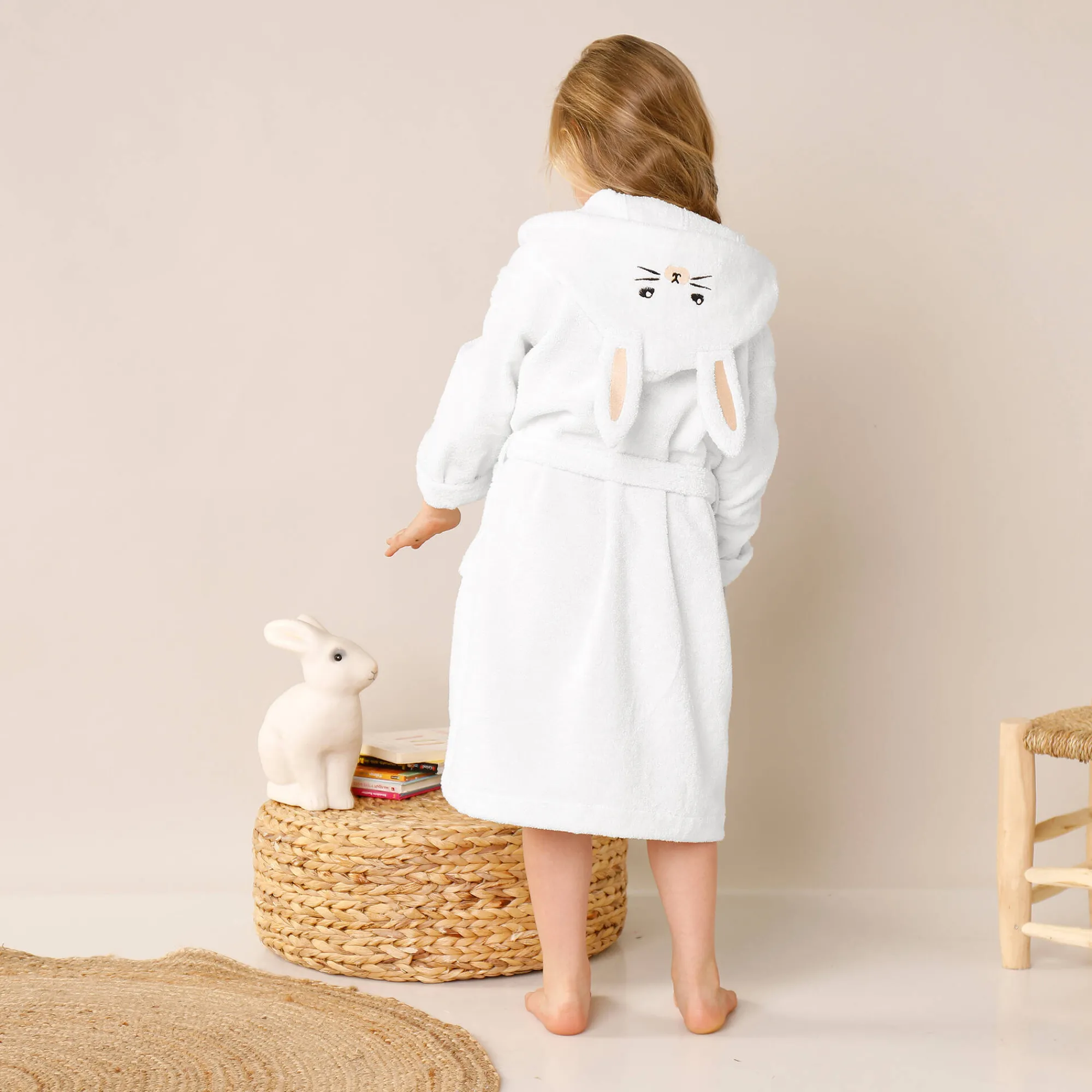 Badjas|Handdoek En Badlaken Kids<Colombine des petits Vermommingsbadjas voor kinderen, konijnmotief en kap, personaliseerbaar wit
