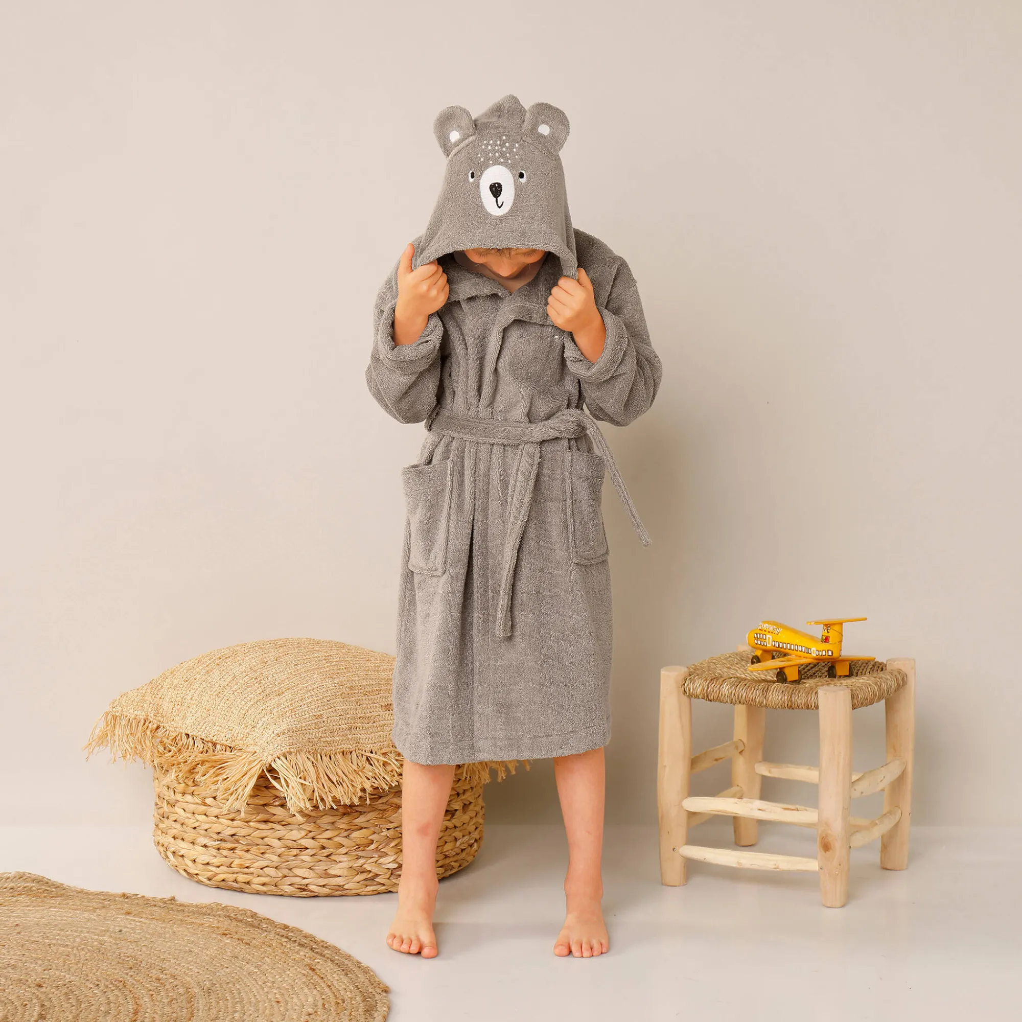 Badjas|Handdoek En Badlaken Kids<Colombine des petits Vermommingsbadjas voor kinderen, beertjesmotief en kap, personaliseerbaar taupe