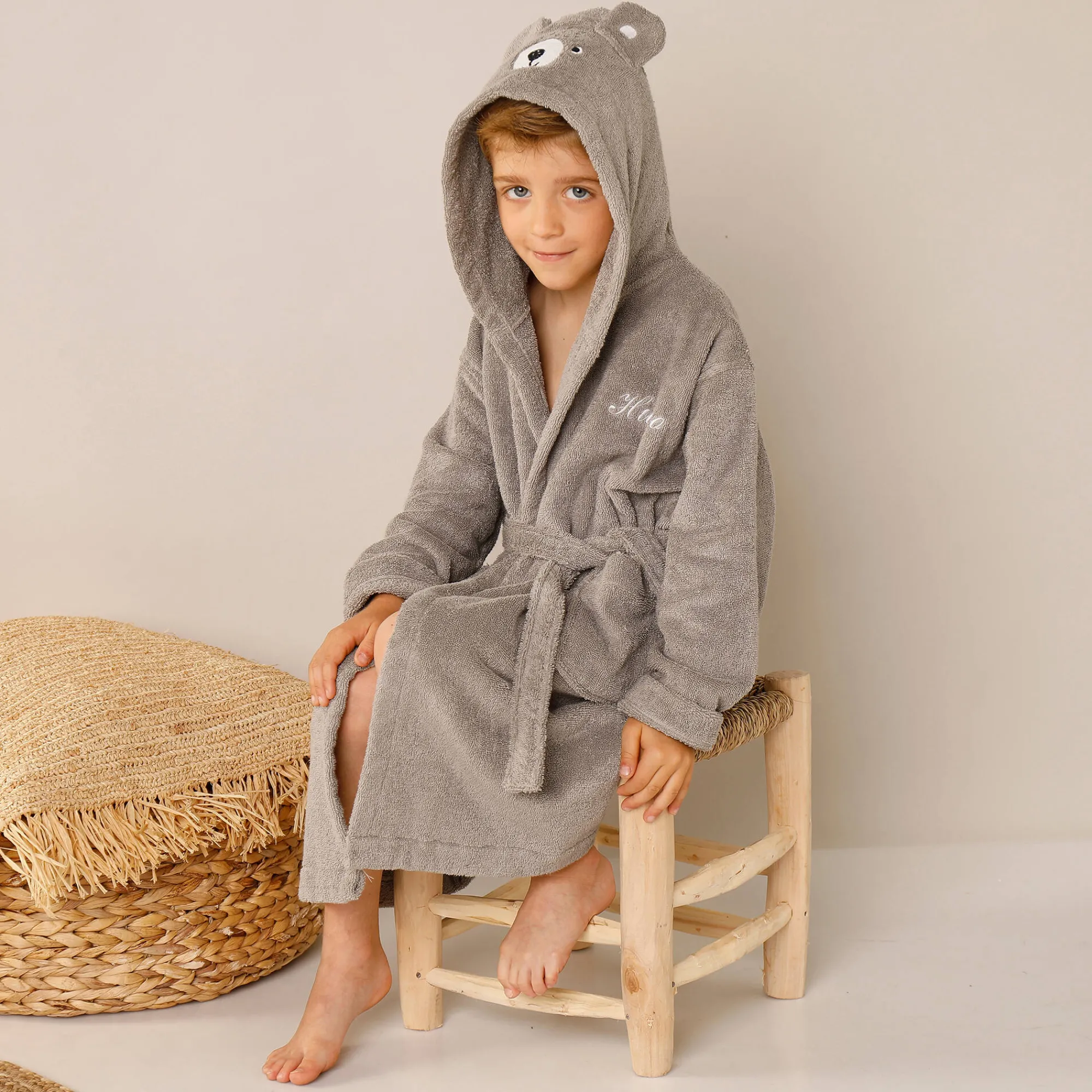 Badjas|Handdoek En Badlaken Kids<Colombine des petits Vermommingsbadjas voor kinderen, beertjesmotief en kap, personaliseerbaar taupe