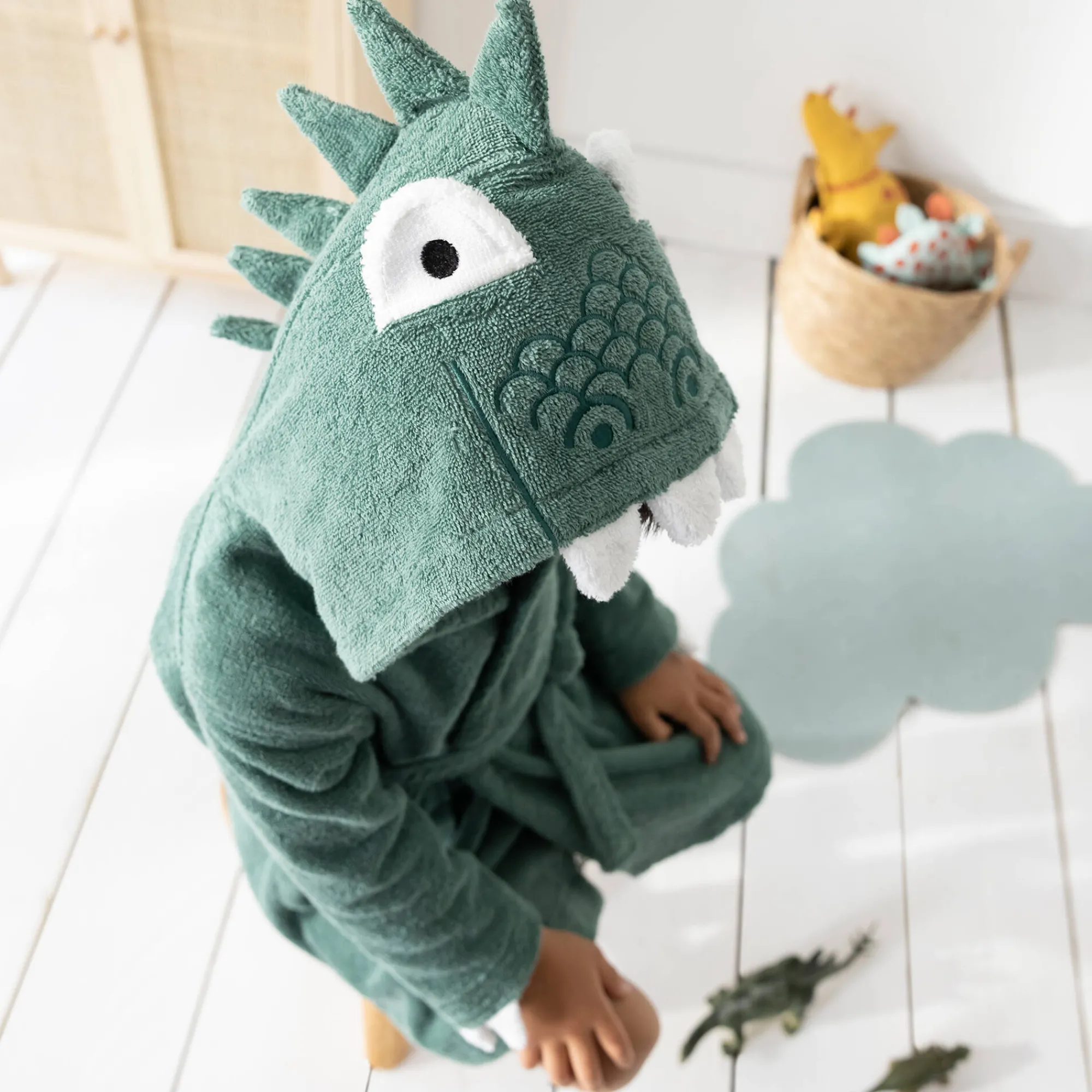 Badjas|Handdoek En Badlaken Kids<Colombine des petits Vermommingsbadjas voor kinderen, dinosaurus, katoenen badstof - 340 g/m2 eucalyptus