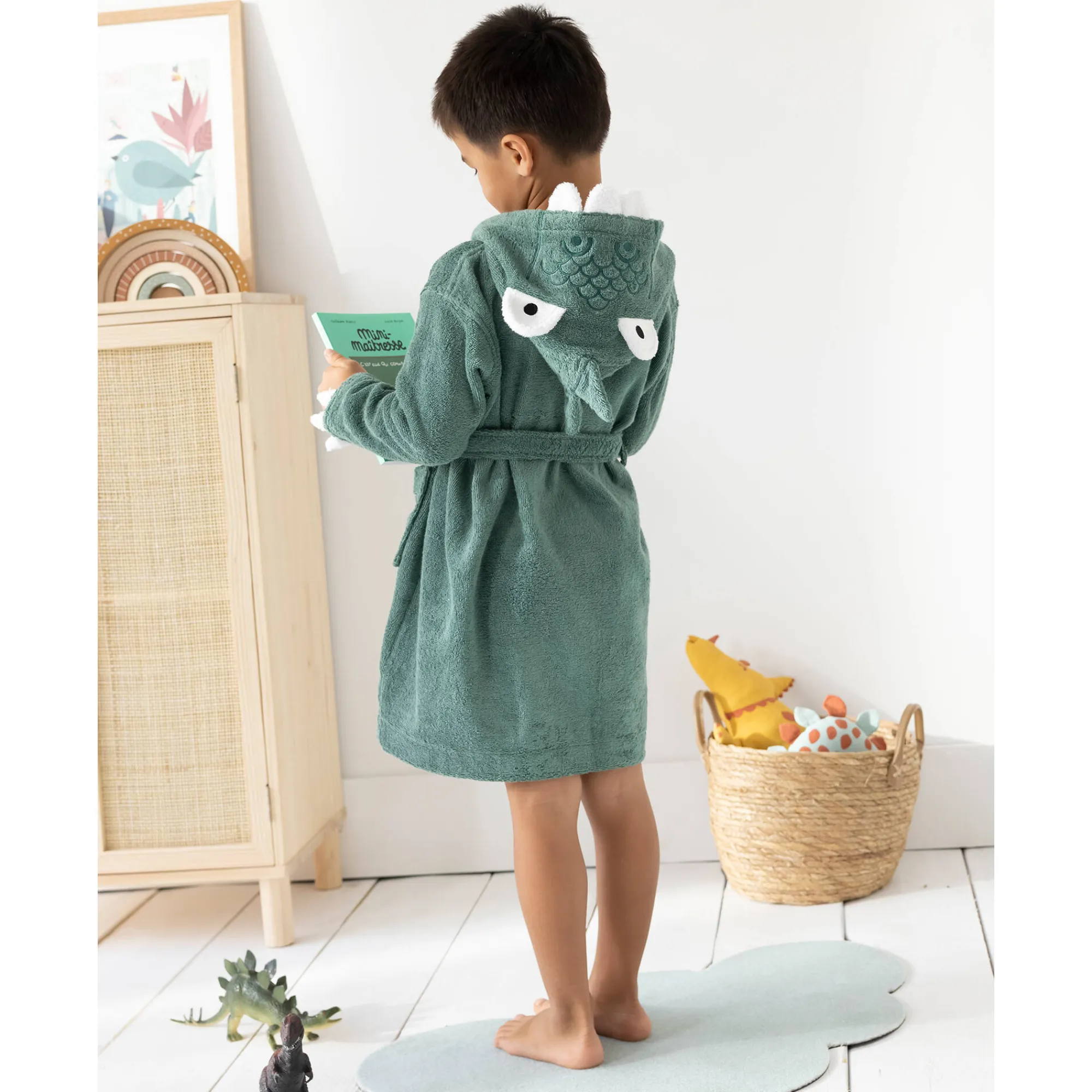 Badjas|Handdoek En Badlaken Kids<Colombine des petits Vermommingsbadjas voor kinderen, dinosaurus, katoenen badstof - 340 g/m2 eucalyptus