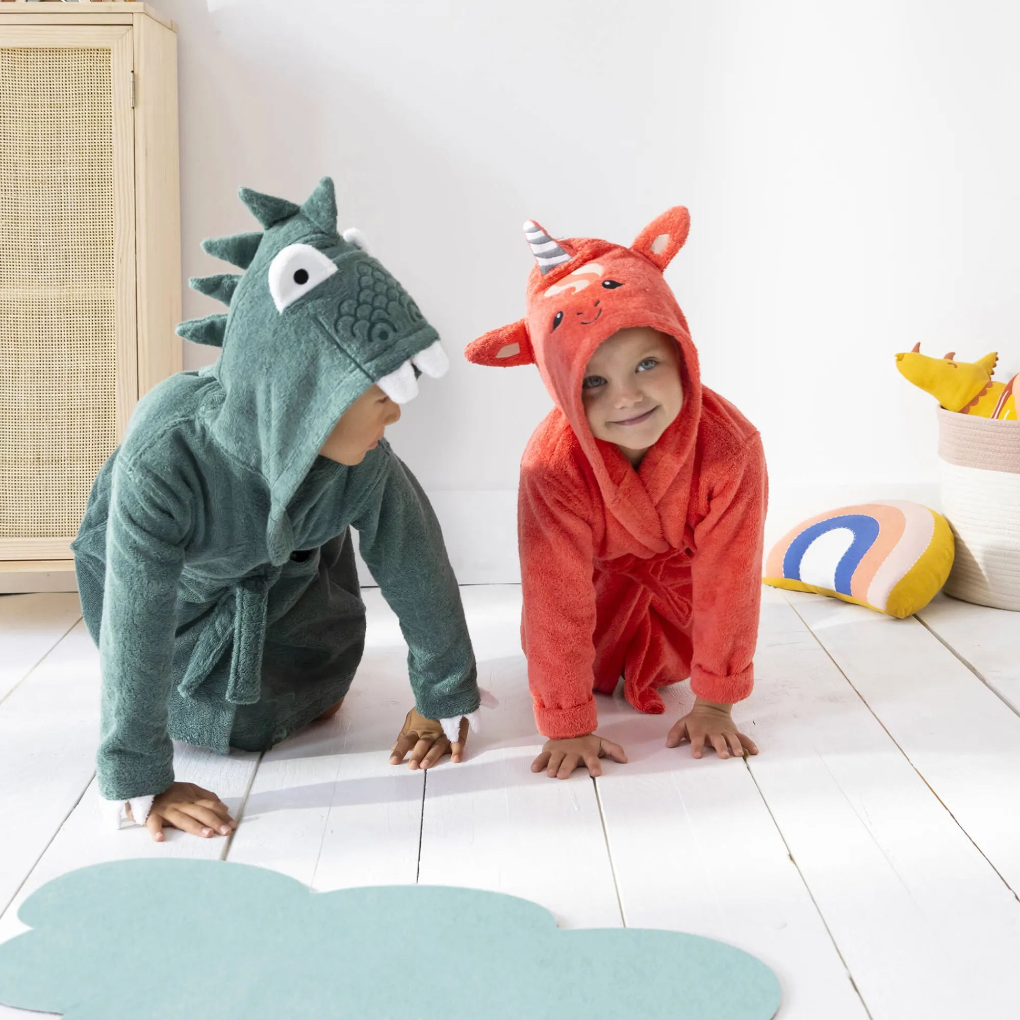 Badjas|Handdoek En Badlaken Kids<Colombine des petits Vermommingsbadjas voor kinderen, dinosaurus, katoenen badstof - 340 g/m2 eucalyptus