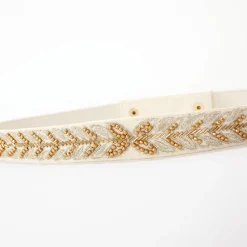 Accessoires En Juwelen<Blancheporte Verstelbare ceintuur met fantasieparels ecru / goudkleurig