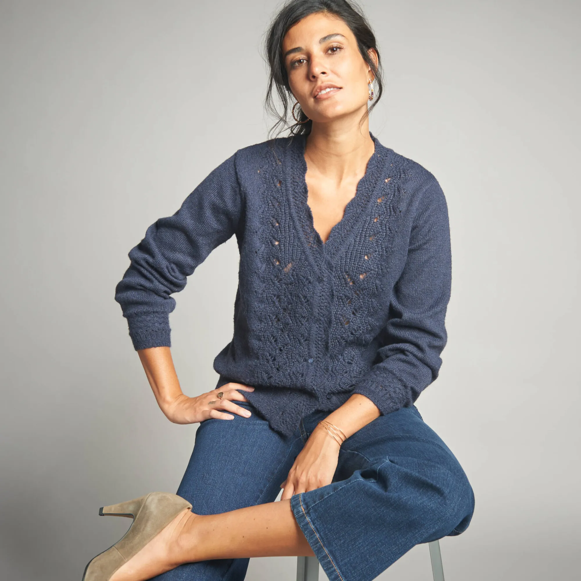 Trui En Vest<Lora Zellini Vest in ajourtricot marine
