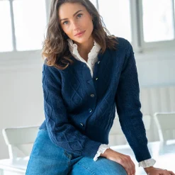 Trui En Vest<Blancheporte Vest in fantasietricot met kabelmotieven, knoopsluiting indigo