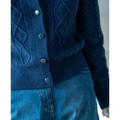 Trui En Vest<Blancheporte Vest in fantasietricot met kabelmotieven, knoopsluiting indigo