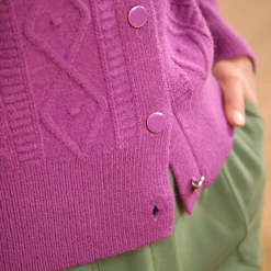 Trui En Vest<Blancheporte Vest in fantasietricot met kabelmotieven, knoopsluiting paars