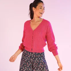 Trui En Vest<Blancheporte Vest in fantasietricot met ajour roze