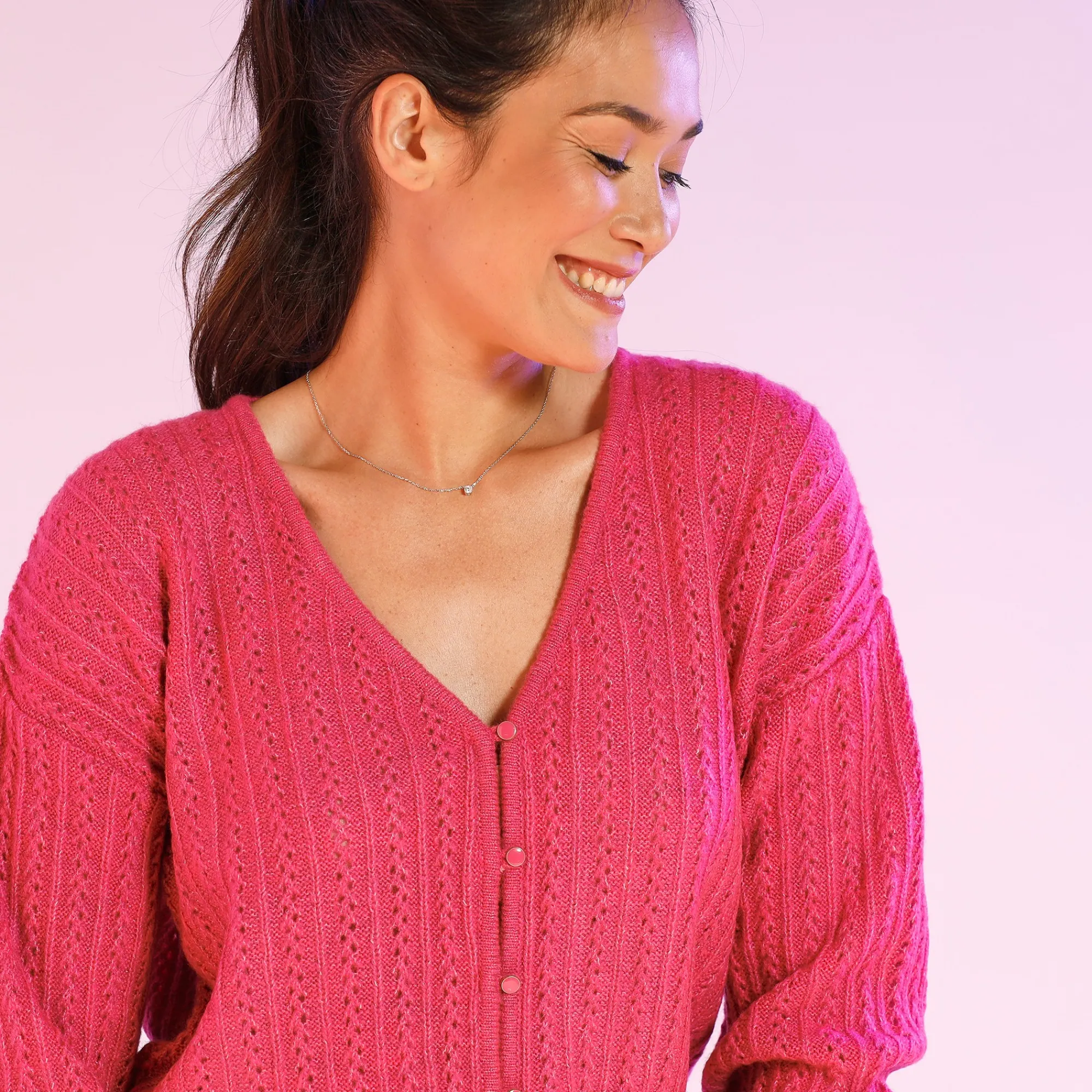 Trui En Vest<Blancheporte Vest in fantasietricot met ajour roze