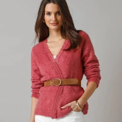 Trui En Vest<Lora Zellini Vest in harig tricot, detail in macramé rozenhout