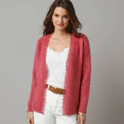 Trui En Vest<Lora Zellini Vest in harig tricot, detail in macramé rozenhout