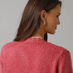 Trui En Vest<Lora Zellini Vest in harig tricot, detail in macramé rozenhout
