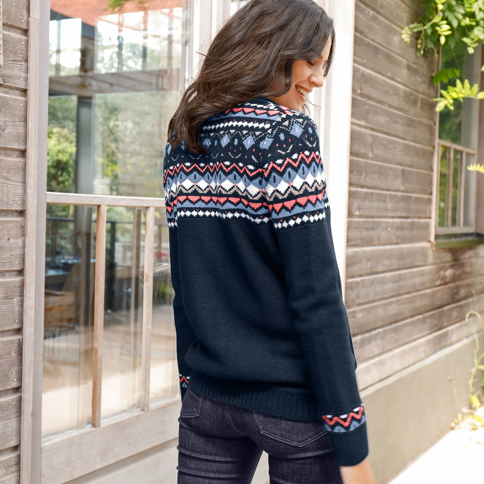 Trui En Vest<Blancheporte Vest in jacquard, gevoerd met pluchetricot marine