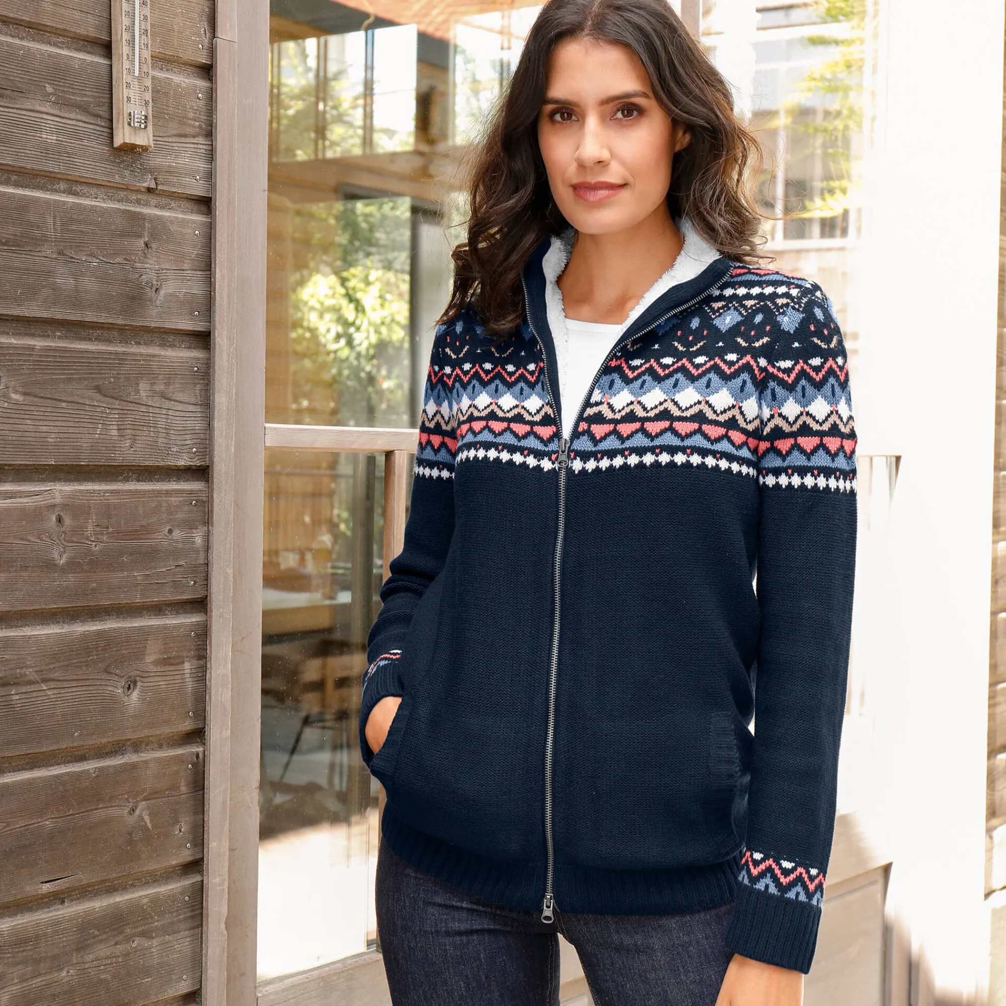 Trui En Vest<Blancheporte Vest in jacquard, gevoerd met pluchetricot marine