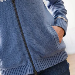 Trui En Vest<Blancheporte Vest in jacquard, gevoerd met pluchetricot grijsblauw