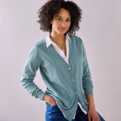 Trui En Vest<Colors&Co Vest in lamswol met V-hals en knoopsluiting grijsgroen