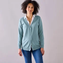 Trui En Vest<Colors&Co Vest in lamswol met V-hals en knoopsluiting grijsgroen