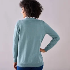 Trui En Vest<Colors&Co Vest in lamswol met V-hals en knoopsluiting grijsgroen