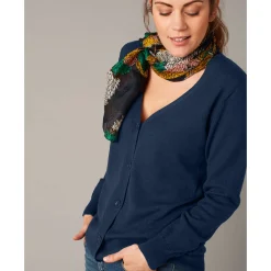 Trui En Vest<Colors&Co Vest in lamswol met V-hals en knoopsluiting marine