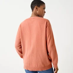 Trui En Vest<Colors&Co Vest in lamswol met V-hals en knoopsluiting chiné roze