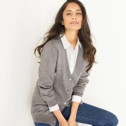 Trui En Vest<Colors&Co Vest in lamswol met V-hals en knoopsluiting chiné grijs