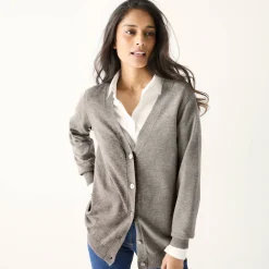 Trui En Vest<Colors&Co Vest in lamswol met V-hals en knoopsluiting chiné grijs