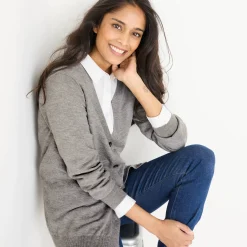 Trui En Vest<Colors&Co Vest in lamswol met V-hals en knoopsluiting chiné grijs