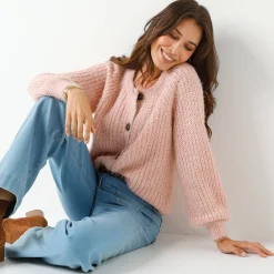 Trui En Vest<Blancheporte Vest in patenttricot met glansdraad roze