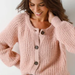 Trui En Vest<Blancheporte Vest in patenttricot met glansdraad roze