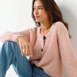 Trui En Vest<Blancheporte Vest in patenttricot met glansdraad roze