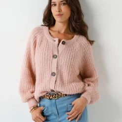 Trui En Vest<Blancheporte Vest in patenttricot met glansdraad roze