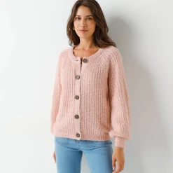 Trui En Vest<Blancheporte Vest in patenttricot met glansdraad roze