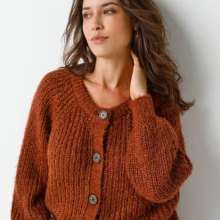 Trui En Vest<Blancheporte Vest in patenttricot met glansdraad chocolade
