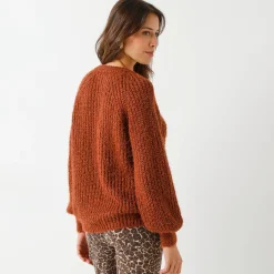 Trui En Vest<Blancheporte Vest in patenttricot met glansdraad chocolade