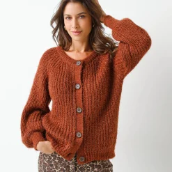 Trui En Vest<Blancheporte Vest in patenttricot met glansdraad chocolade