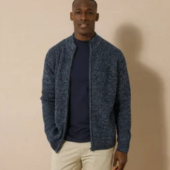 Trui En Vest<Blancheporte Vest in patenttricot met rits, 30% wol gespikkeld blauw