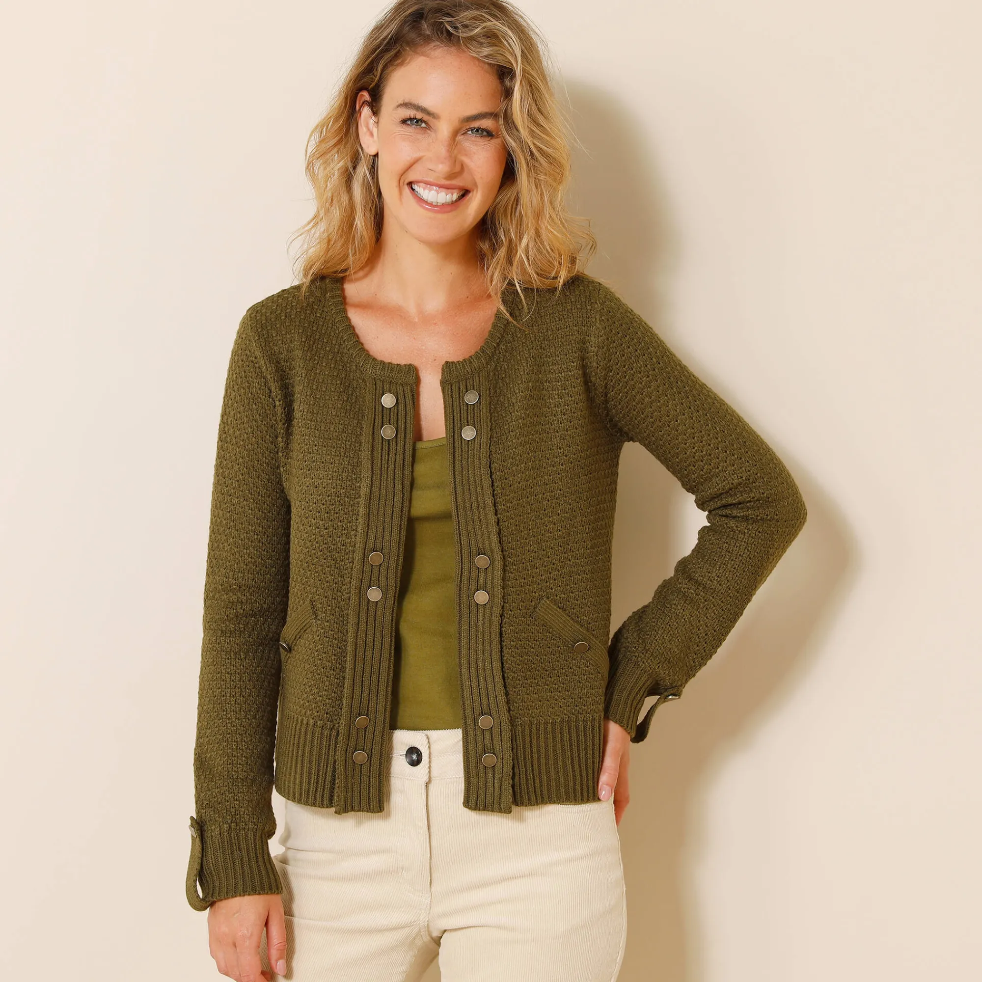 Trui En Vest<Blancheporte Vest in tricot met goudkleurige knopen bronskleur