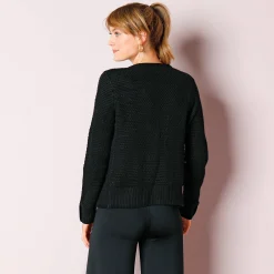 Feestoutfits Dames|Trui En Vest<Blancheporte Vest in tricot met goudkleurige knopen zwart