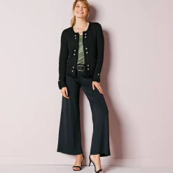 Feestoutfits Dames|Trui En Vest<Blancheporte Vest in tricot met goudkleurige knopen zwart
