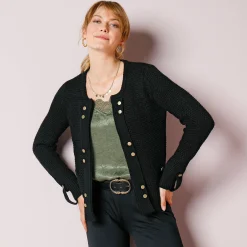 Feestoutfits Dames|Trui En Vest<Blancheporte Vest in tricot met goudkleurige knopen zwart