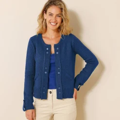 Feestoutfits Dames|Trui En Vest<Blancheporte Vest in tricot met goudkleurige knopen felblauw
